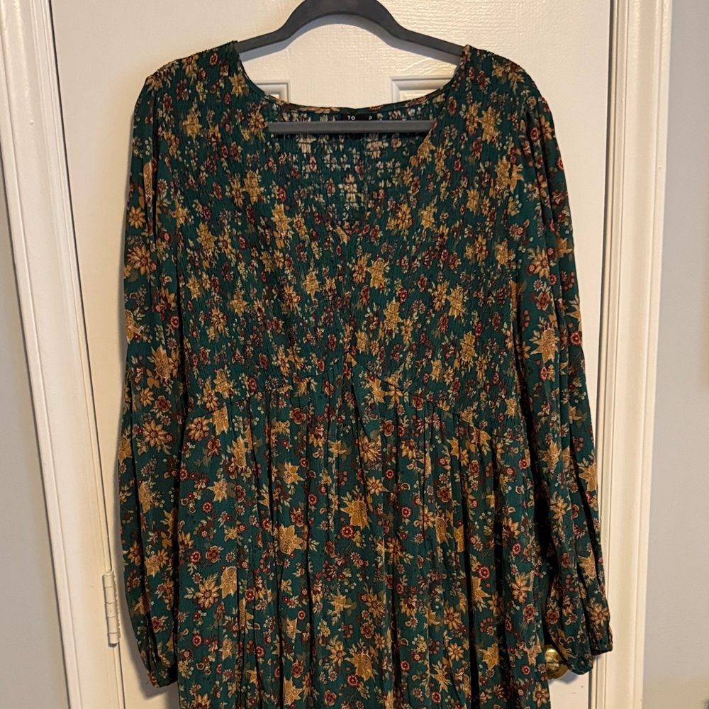 torrid Teal Floral Smocked Neck Top